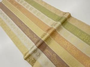 縞・藤・草花に亀甲模様織出し全通袋帯